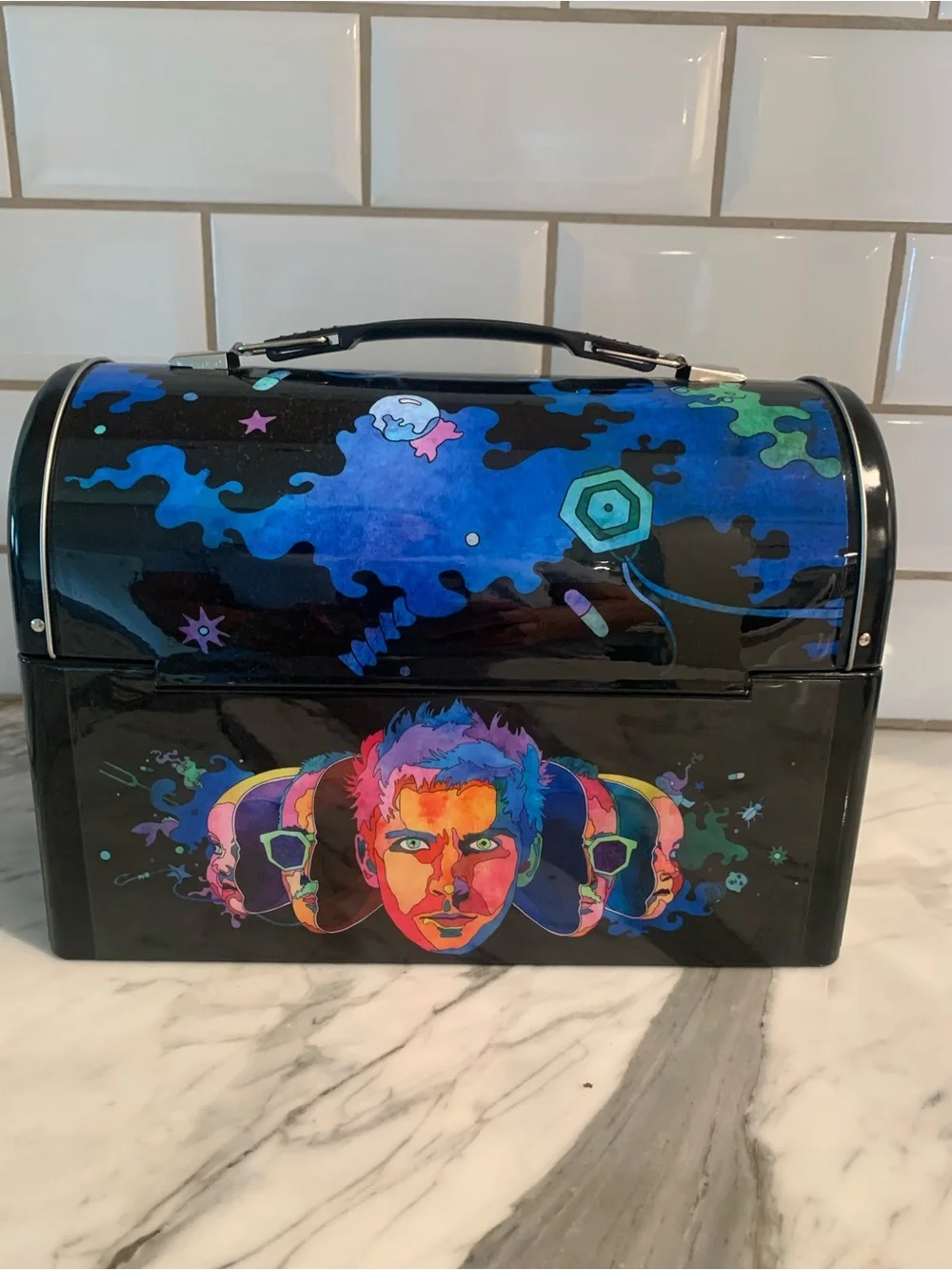 Multicolor Psychedelic Face Metal Lunchbox and Thermos Set - Home Accents